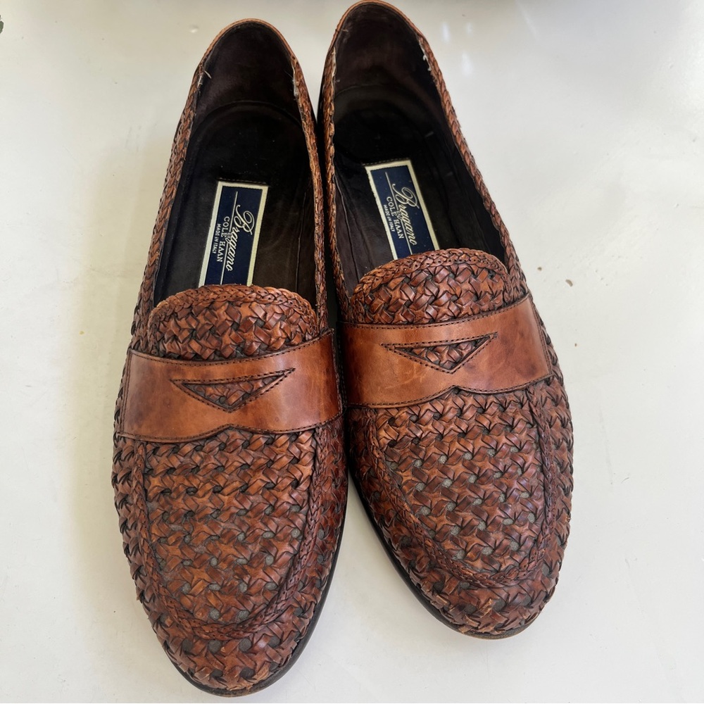 Bragano Cole Haan Italy Rich Brown Woven Leather Penny Loafers Mens Sz 9M 13745
